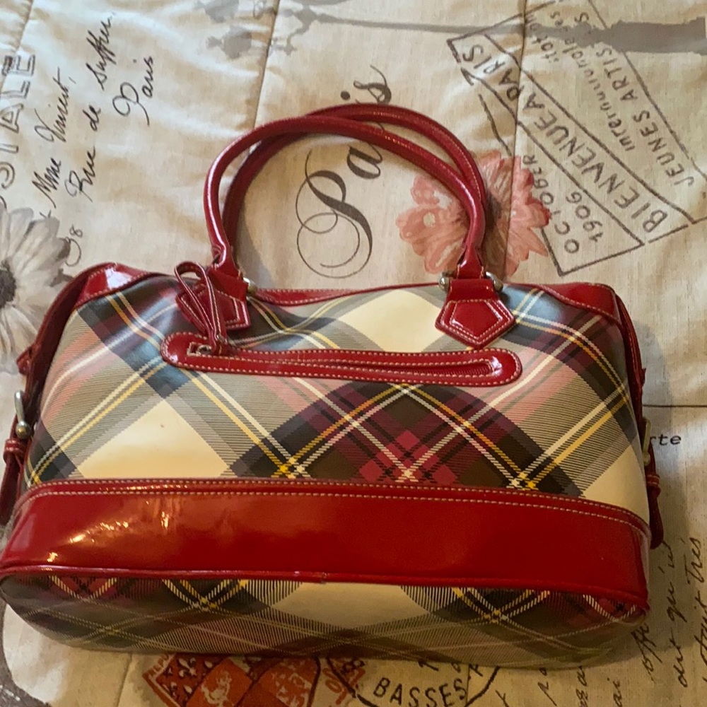 Faux Patent leather Red Tartan design purse